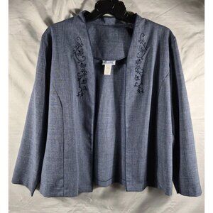 Blair Women's Blue Floral Embroidered Open VINTAGE Blazer Plus Size 22 W